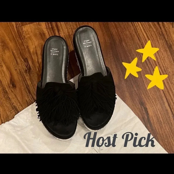Stuart weitzman Women’s St Barths Blk Suede Tassel Wedge Sandal Size 8 - Picture 3 of 15